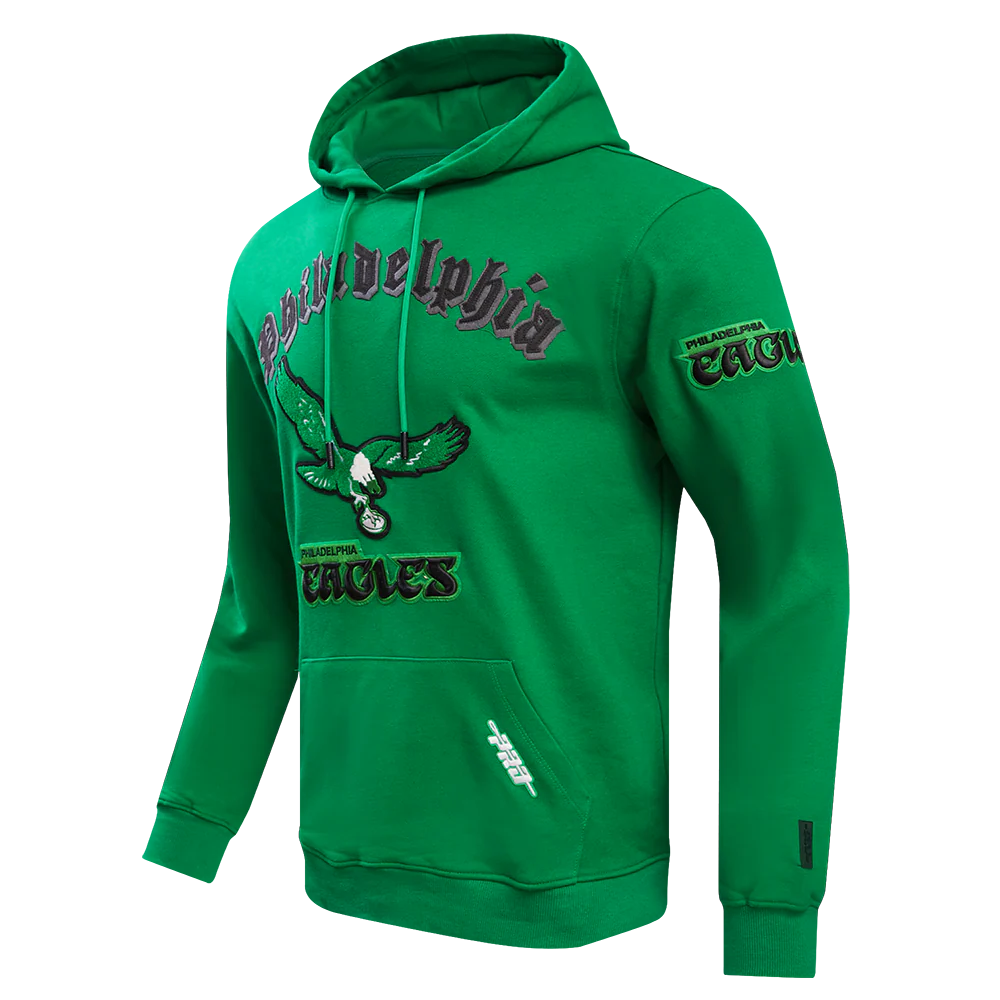 NFL PHILADELPHIA EAGLES RETRO OLD ENGLISH MEN'S PULLOVER HOODIE (KELLY GREEN) - Image 2