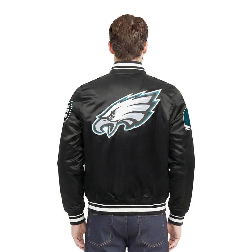 NFL PHILADELPHIA EAGLES SCRIPT TAIL MEN'S SATIN JACKET (BLACK) - Image 2