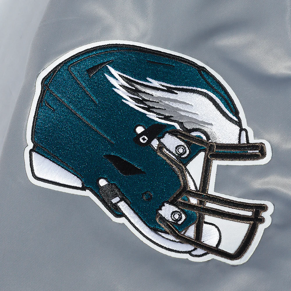 NFL PHILADELPHIA EAGLES SCRIPT TAIL MEN'S SATIN JACKET (GRAY) - Image 9