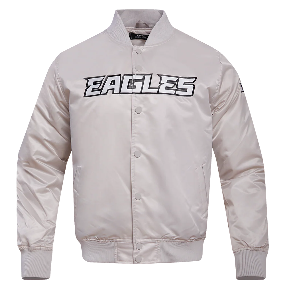 NFL PHILADELPHIA EAGLES BIG LOGO NO FILL MEN'S SATIN JACKET (SILVER)