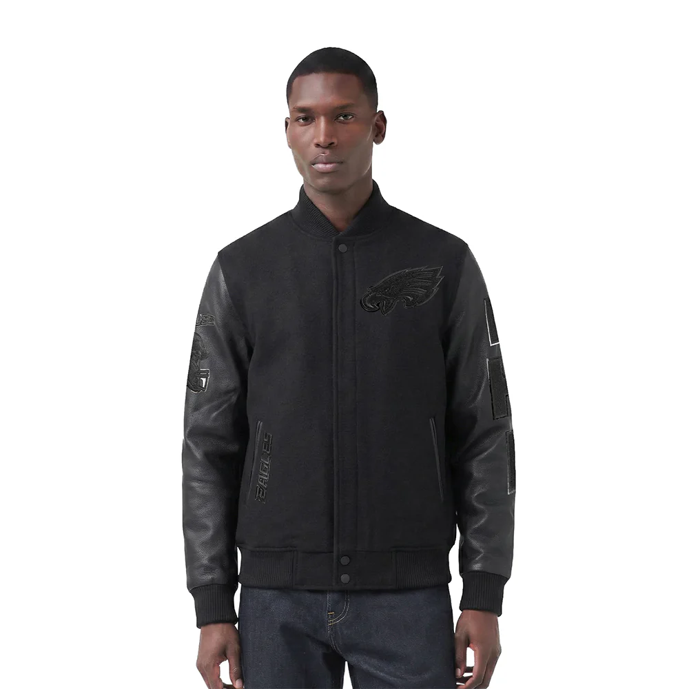 NFL PHILADELPHIA EAGLES TRIPLE BLACK MEN'S WOOL VARSITY JACKET (TRIPLE BLACK)