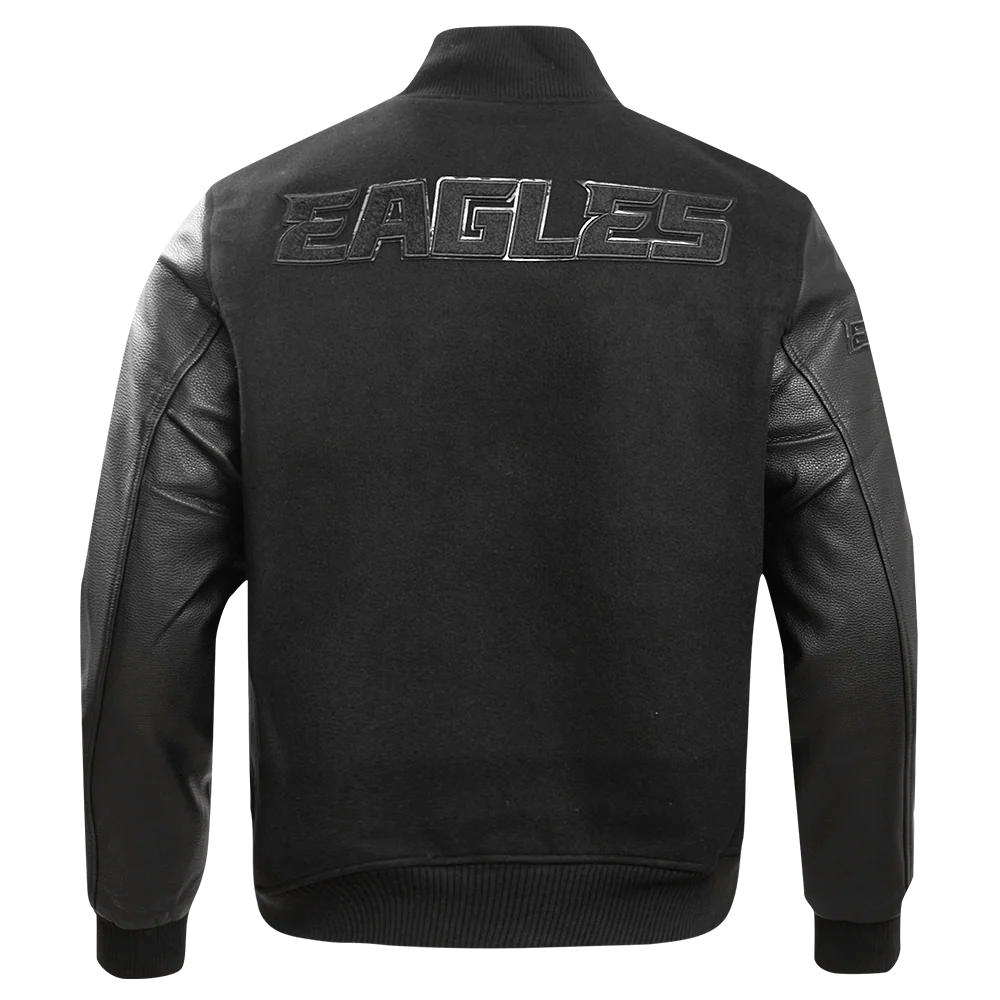 NFL PHILADELPHIA EAGLES TRIPLE BLACK MEN'S WOOL VARSITY JACKET (TRIPLE BLACK) - Image 7