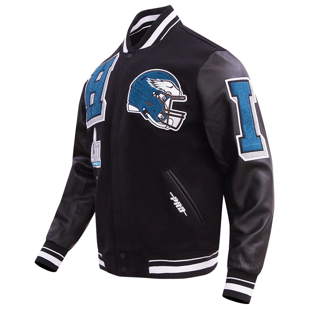 NFL PHILADELPHIA EAGLES MASHUP MEN'S RIB WOOL VARSITY JACKET (BLACK) - Image 2