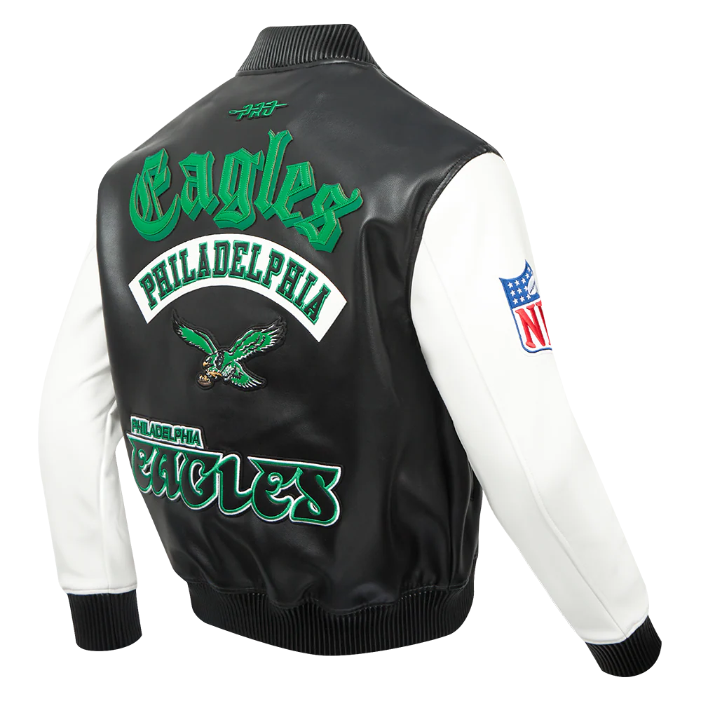 NFL PHILADELPHIA EAGLES BEST OF MEN'S LEATHER VARSITY JACKET (BLACK/WHITE) - Image 8
