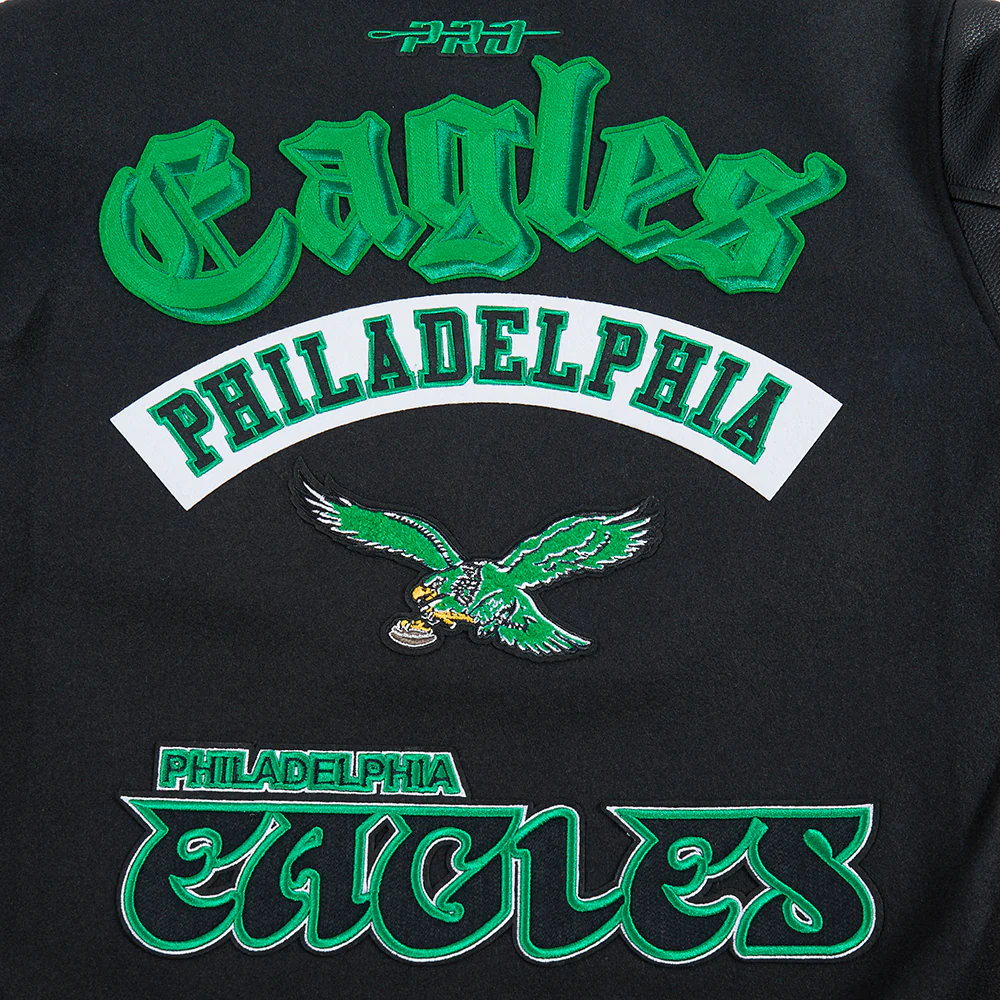 NFL PHILADELPHIA EAGLES BEST OF MEN'S RIB WOOL VARSITY JACKET (BLACK/GREEN) - Image 8