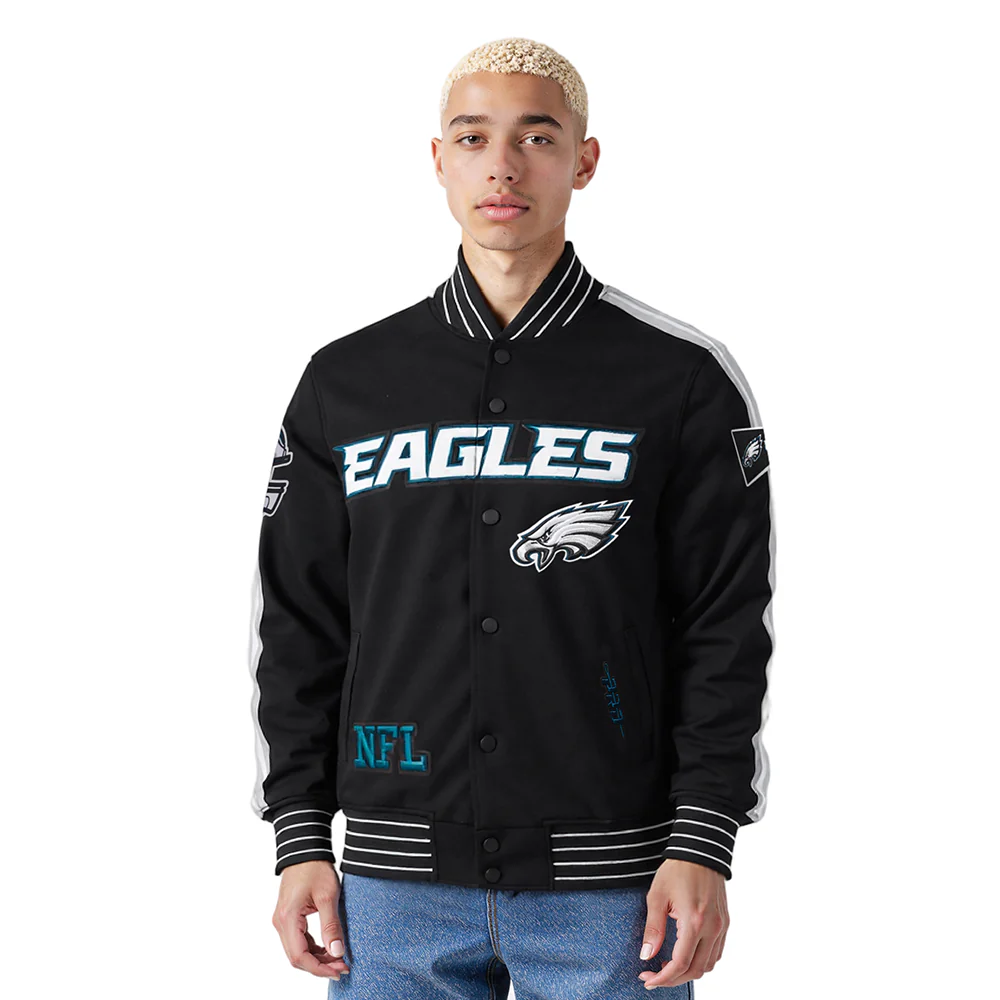 NFL PHILADELPHIA EAGLES PRO GAME DAY MEN'S DBL KNIT JACKET (BLACK/SILVER/WHITE) - Image 10