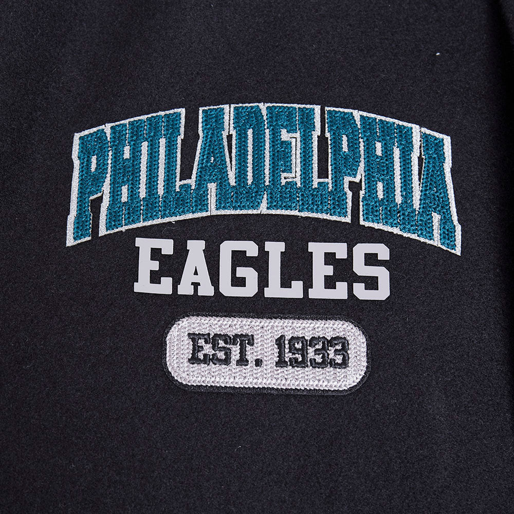 NFL PHILADELPHIA EAGLES CITY ARCH MEN'S WOOL VARSITY JACKET (BLACK/WHITE) - Image 6