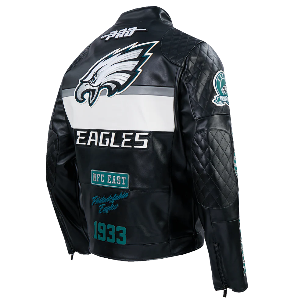 NFL PHILADELPHIA EAGLES MEN'S MOTO JACKET (BLACK/WHITE) - Image 6
