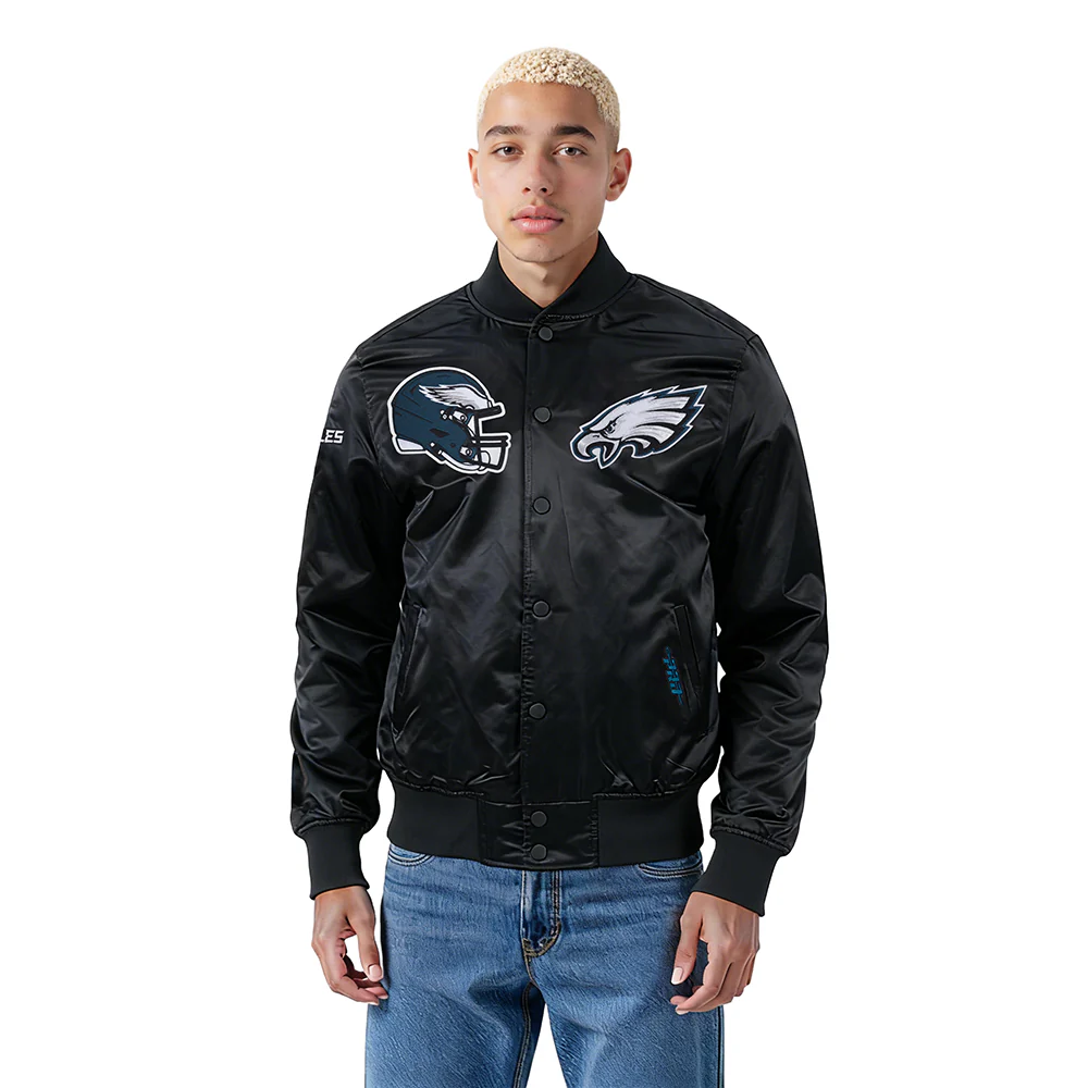 NFL PHILADELPHIA EAGLES CITY ARCH MEN'S SATIN JACKET (BLACK)