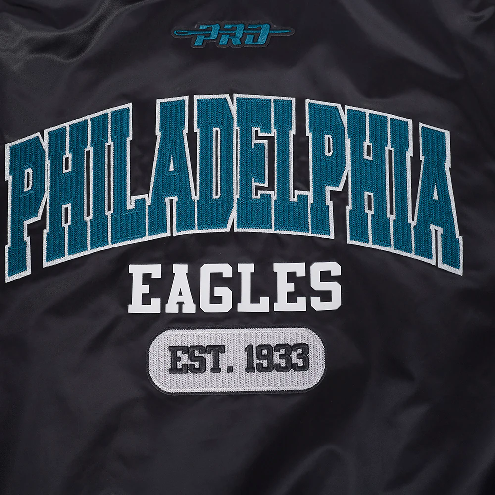 NFL PHILADELPHIA EAGLES CITY ARCH MEN'S SATIN JACKET (BLACK) - Image 8