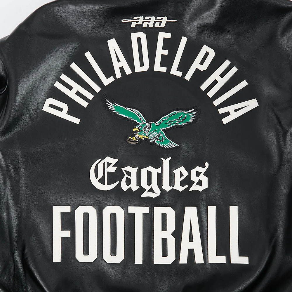 NFL PHILADELPHIA EAGLES MODERN ORIGINALS MEN'S LEATHER VARSITY JACKET (JET BLACK) - Image 8