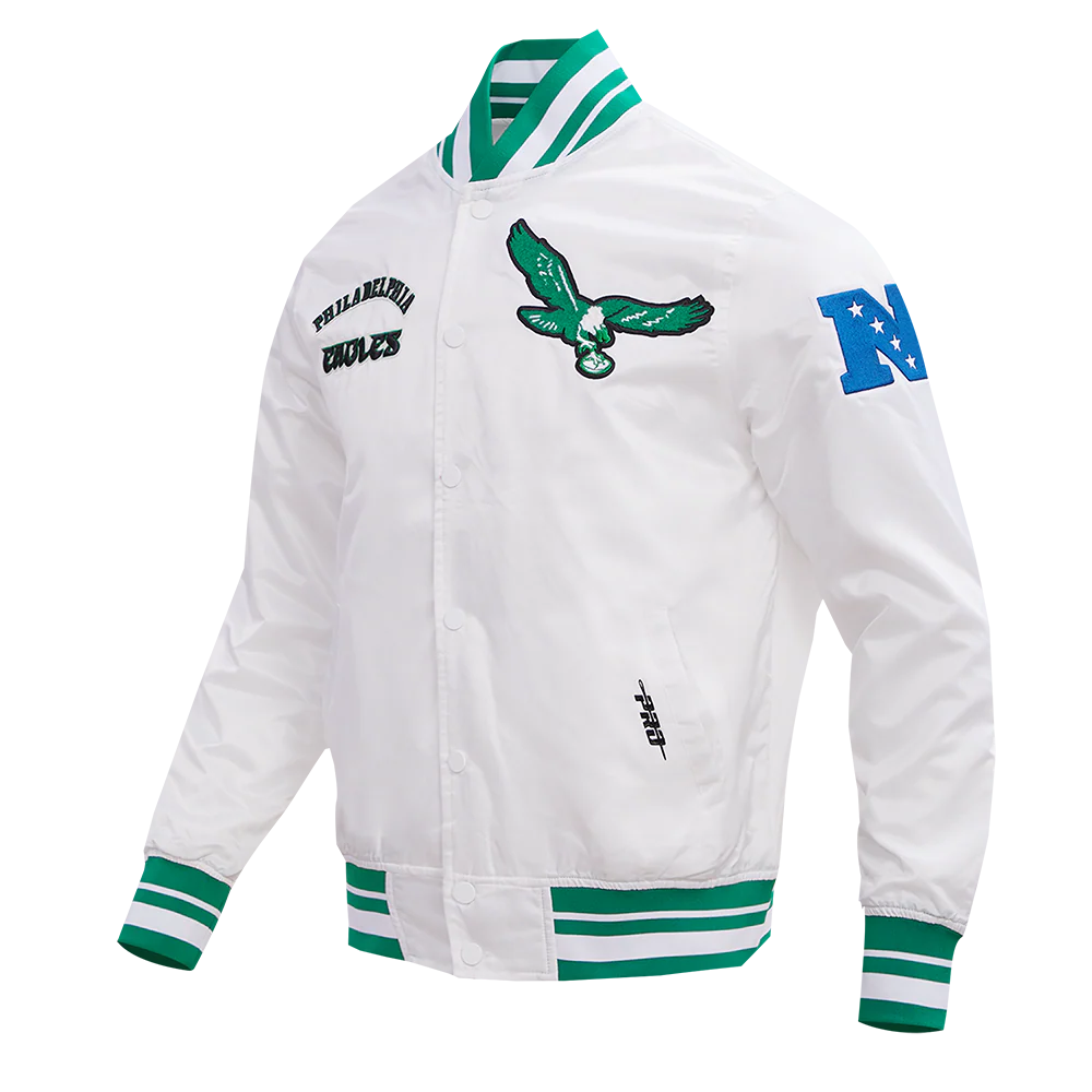 NFL PHILADELPHIA EAGLES RETRO CLASSIC MEN'S RIB SATIN JACKET (WHITE/KELLY GREEN) - Image 2