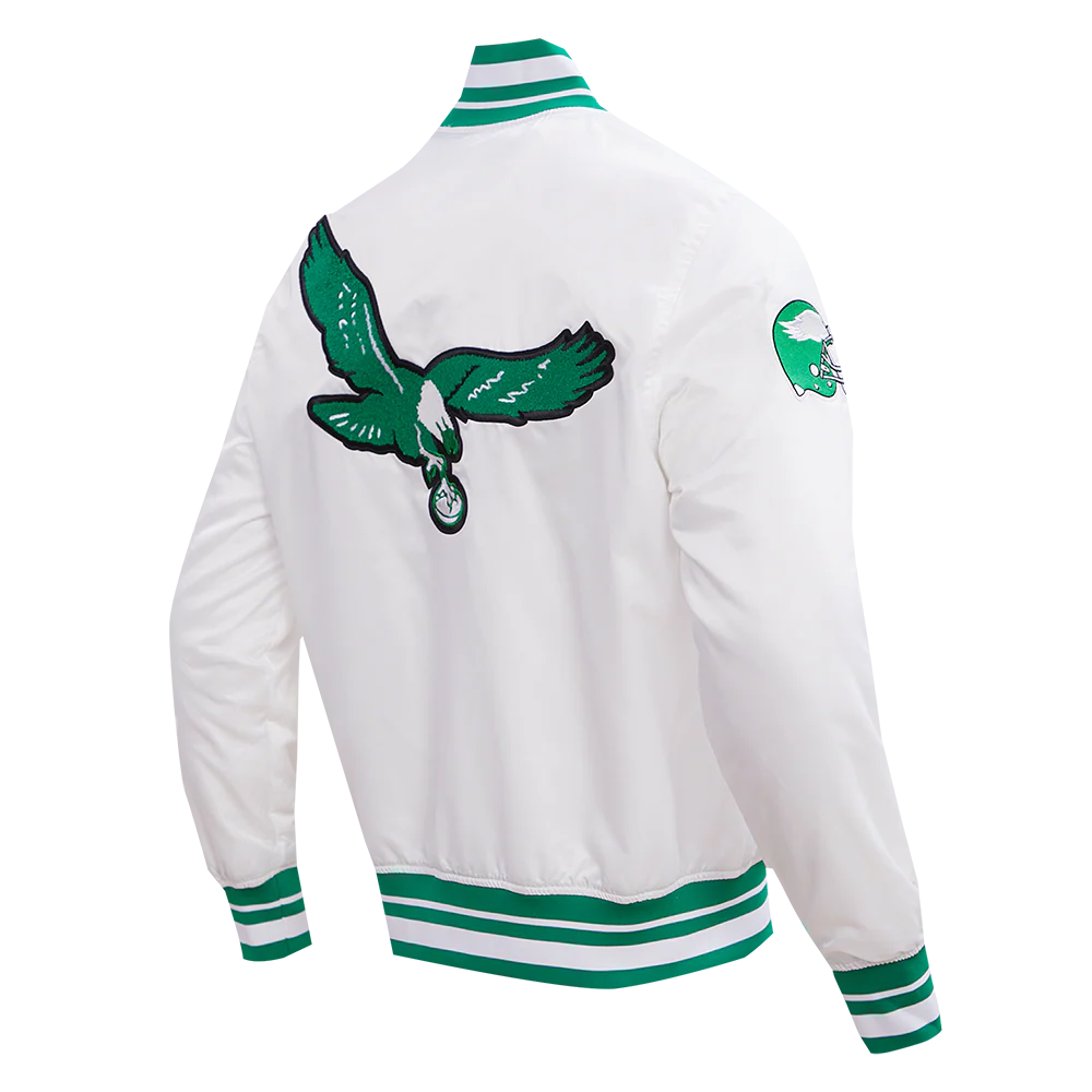 NFL PHILADELPHIA EAGLES RETRO CLASSIC MEN'S RIB SATIN JACKET (WHITE/KELLY GREEN) - Image 4