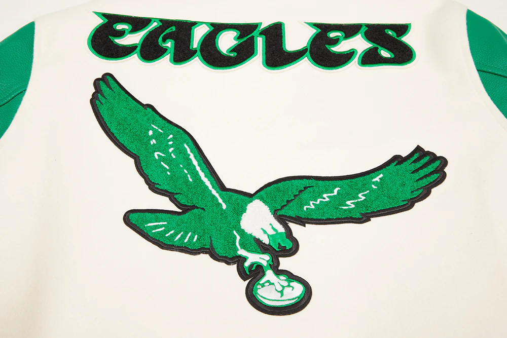 NFL PHILADELPHIA EAGLES RETRO CLASSIC MEN'S RIB WOOL VARSITY JACKET (EGGSHELL/ KELLY GREEN) - Image 14