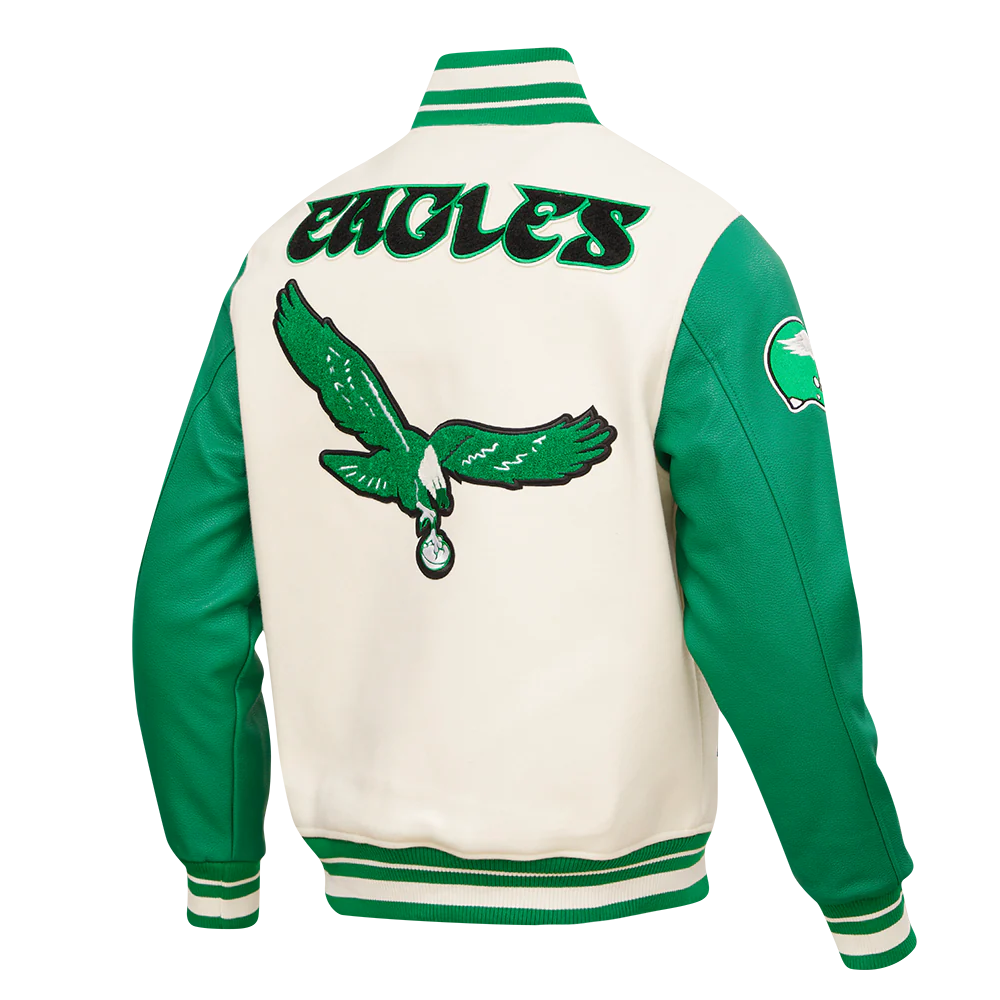 NFL PHILADELPHIA EAGLES RETRO CLASSIC MEN'S RIB WOOL VARSITY JACKET (EGGSHELL/ KELLY GREEN) - Image 8