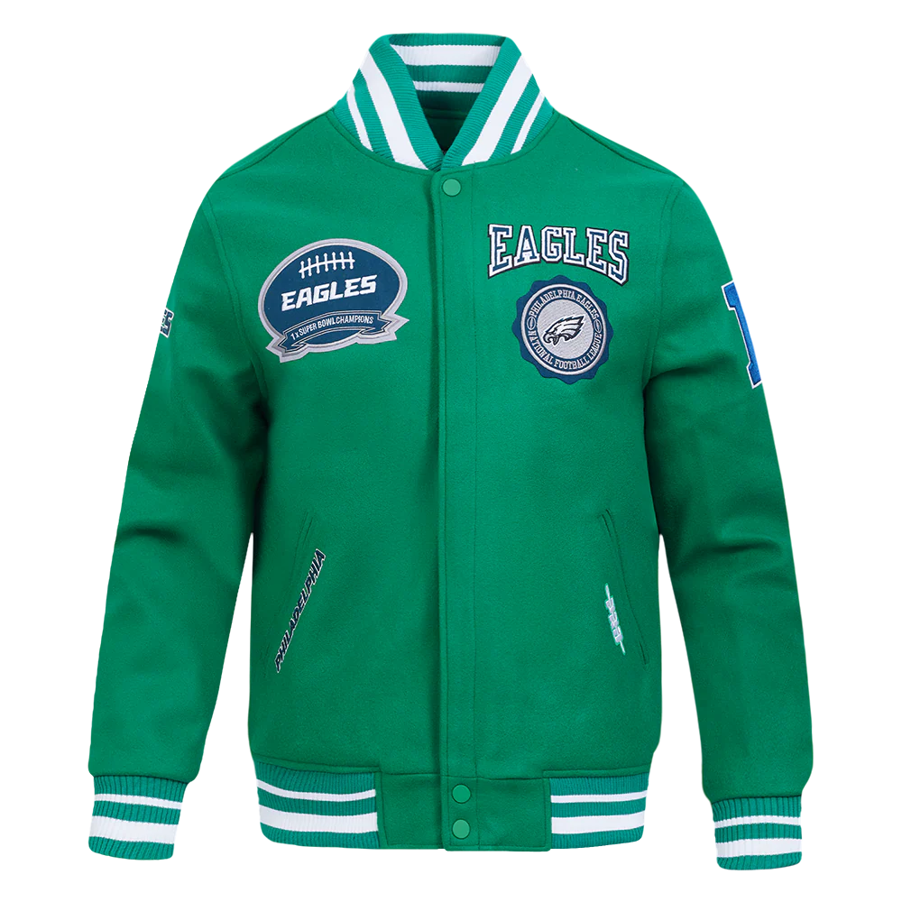 NFL PHILADELPHIA EAGLES CREST EMBLEM MEN'S WOOL VARSITY JACKET (KELLY GREEN)