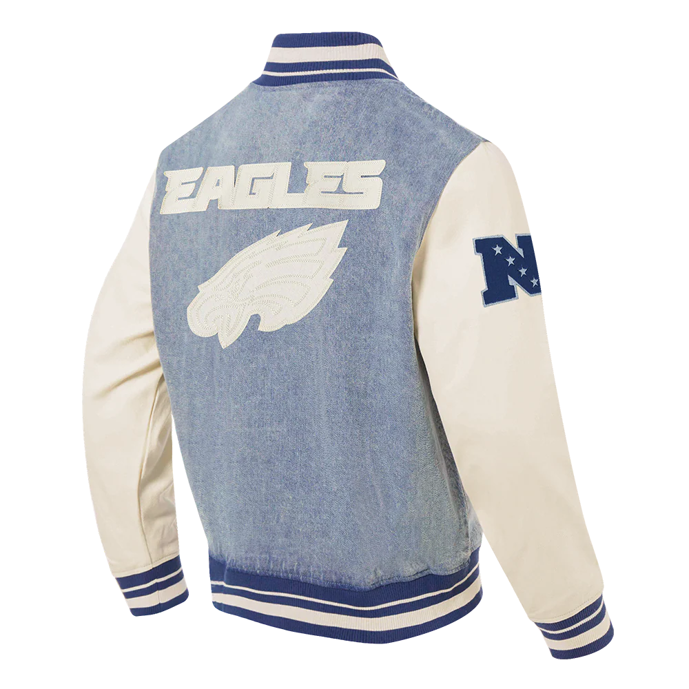 NFL PHILADELPHIA EAGLES VARSITY BLUES MEN'S DENIM VARSITY JACKET (DENIM/LINEN) - Image 4