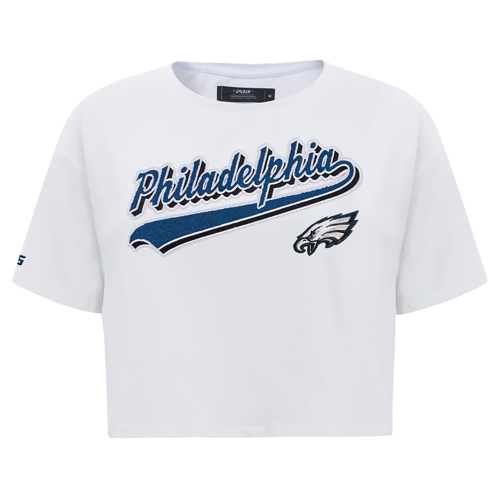 NFL PHILADELPHIA EAGLES SCRIPT TAIL WOMEN'S SINGLE JERSEY BOXY TEE (WHITE) - Image 3