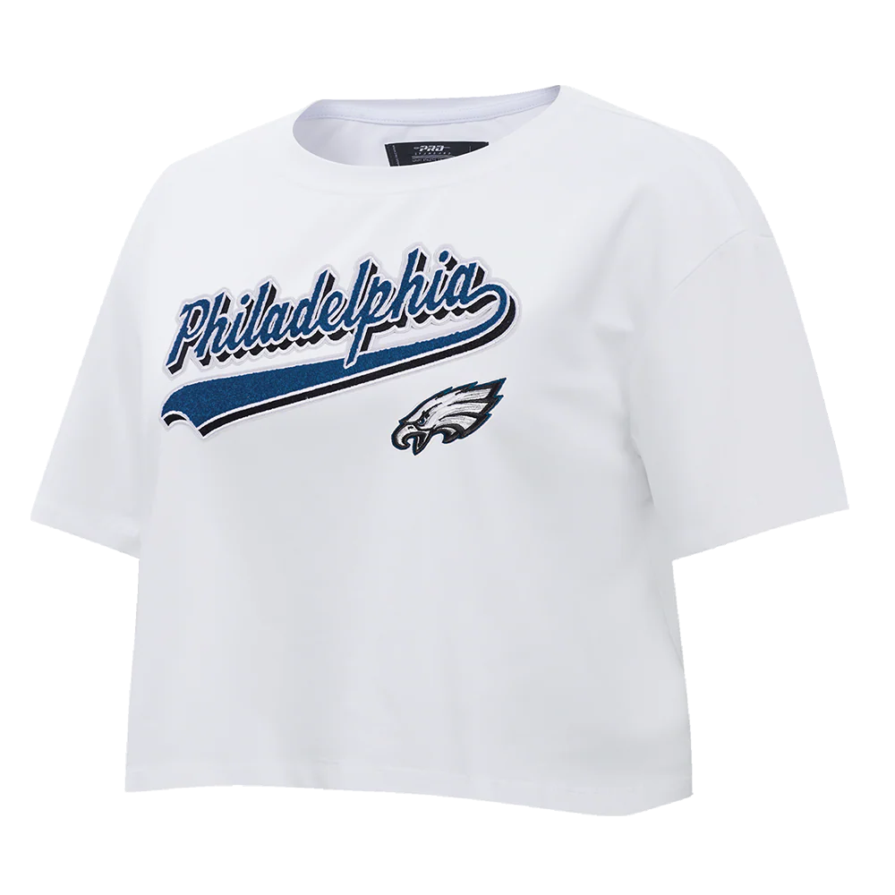 NFL PHILADELPHIA EAGLES SCRIPT TAIL WOMEN'S SINGLE JERSEY BOXY TEE (WHITE) - Image 6