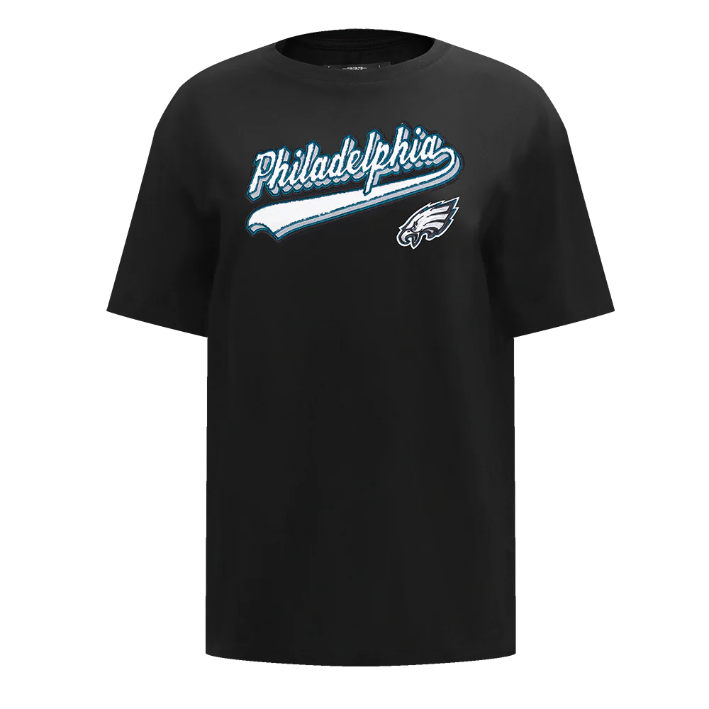 NFL PHILADELPHIA EAGLES SCRIPT TAIL WOMEN'S BOYFRIEND TEE (BLACK)