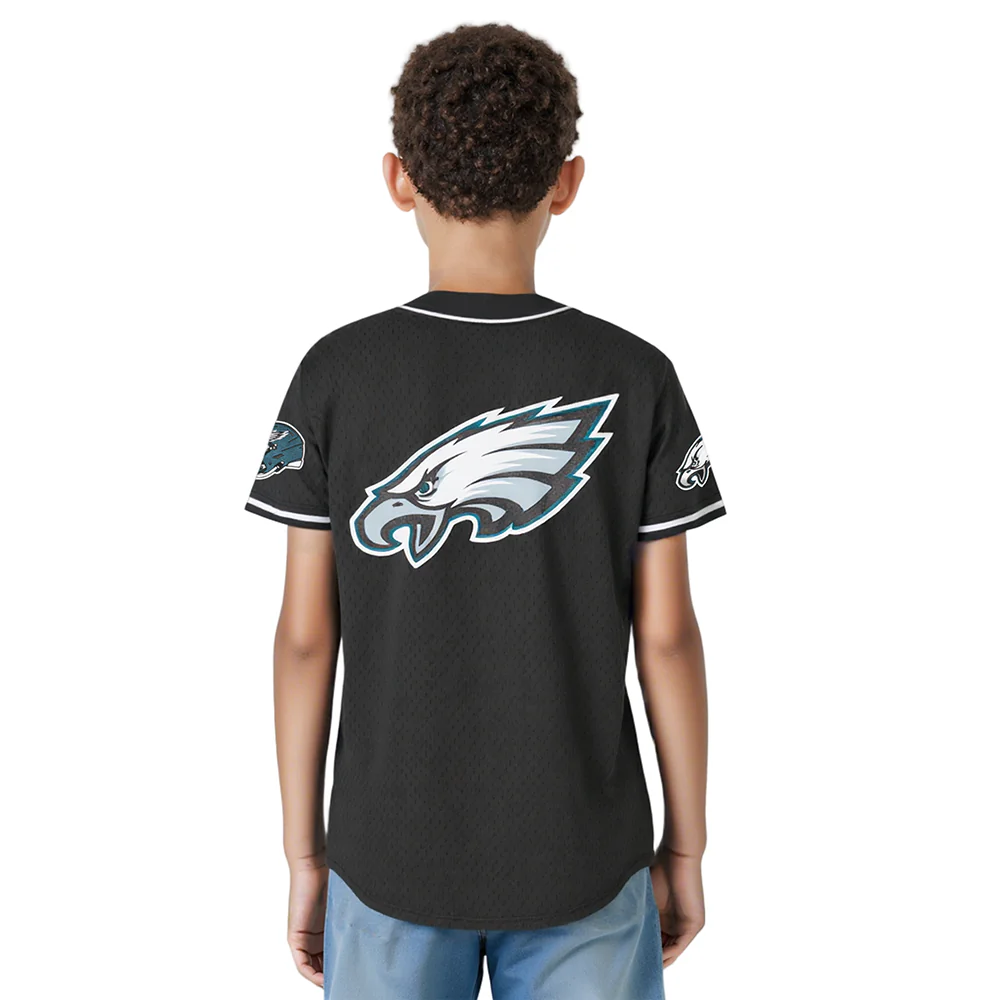 NFL PHILADELPHIA EAGLES CLASSIC BIG BOYS MESH BUTTON DOWN SHIRT (BLACK) - Image 12
