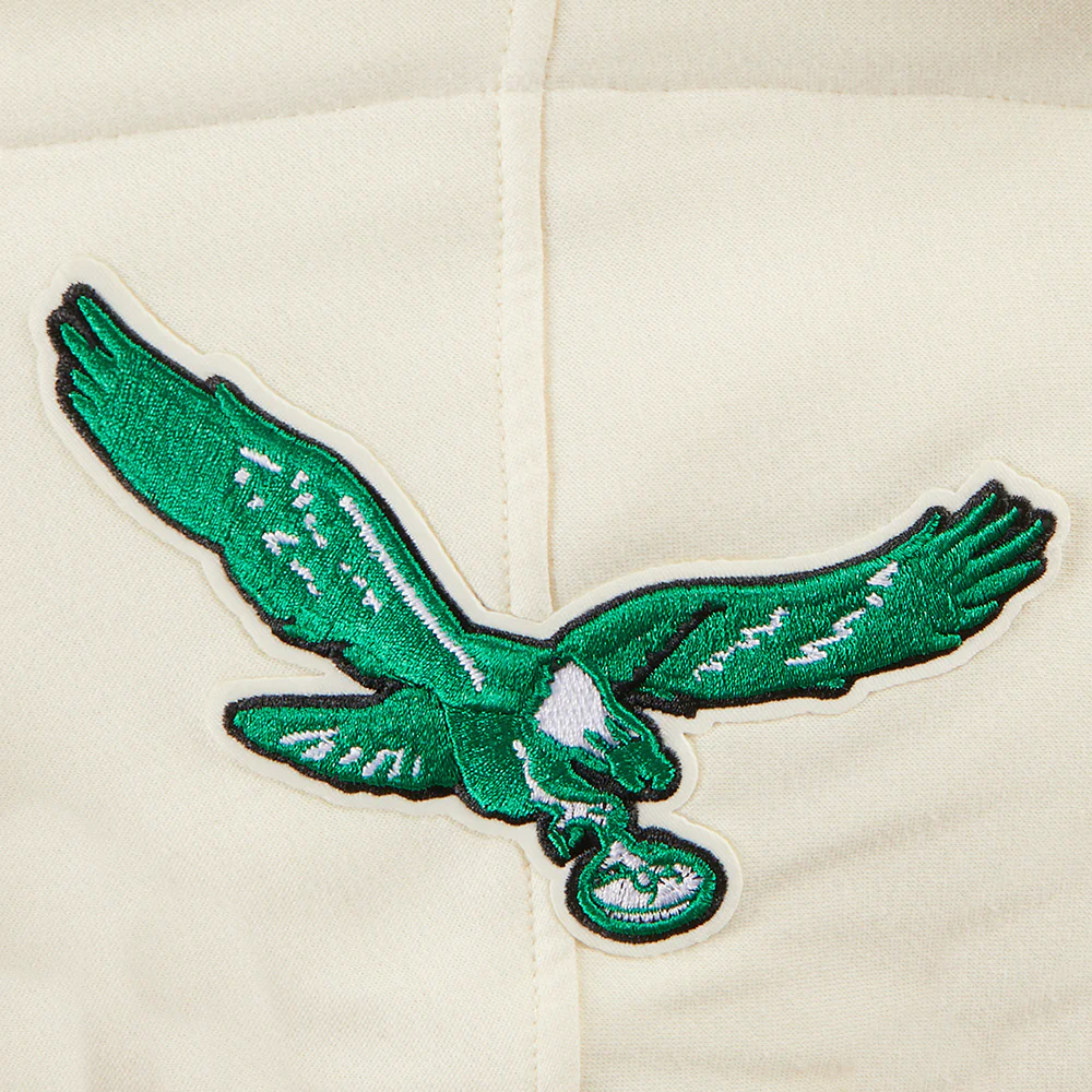 NFL PHILADELPHIA EAGLES RETRO CLASSIC BIG BOYS RIB FLEECE PULLOVER HOODIE (EGGSHELL/ KELLY GREEN) - Image 3