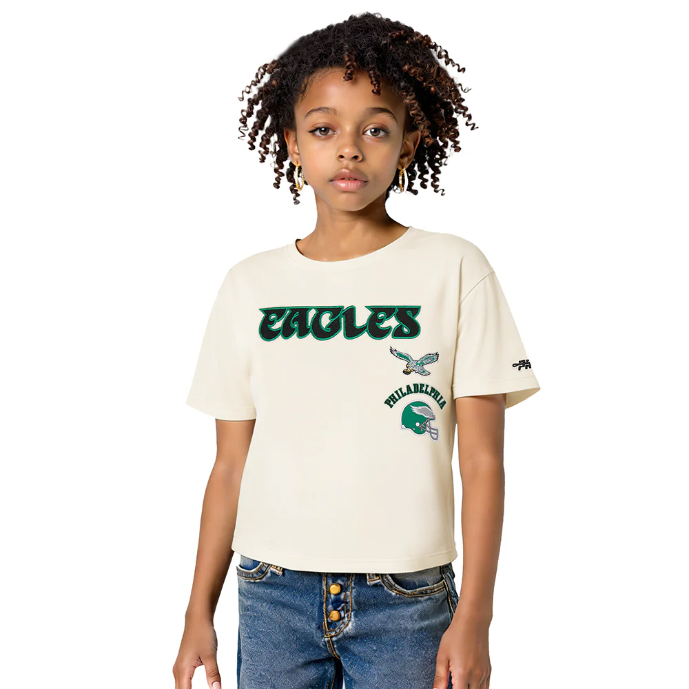 NFL PHILADELPHIA EAGLES RETRO CLASSICS BIG GIRL'S SS BOXY TEE (EGGSHELL)