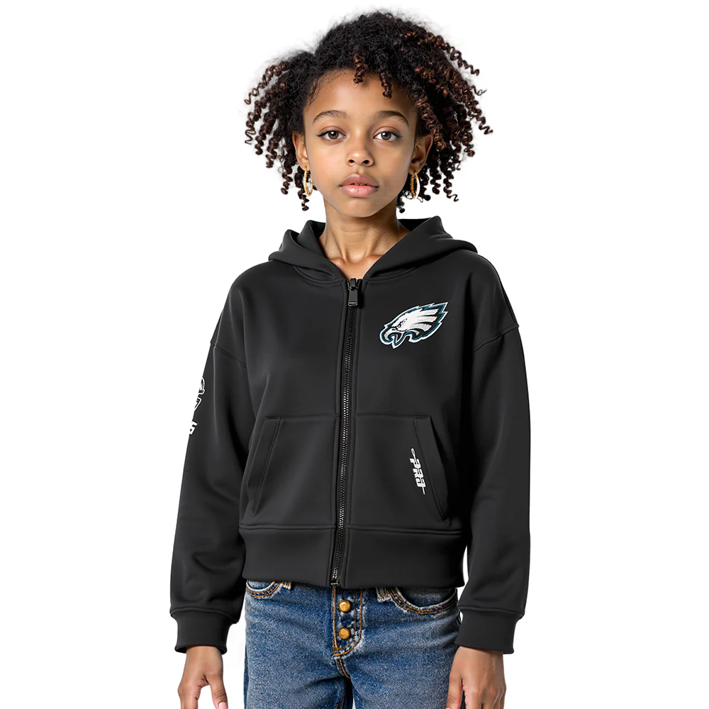 NFL PHILADELPHIA EAGLES CLASSIC BIG GIRLS FLEECE FULL ZIP HOODIE (BLACK)