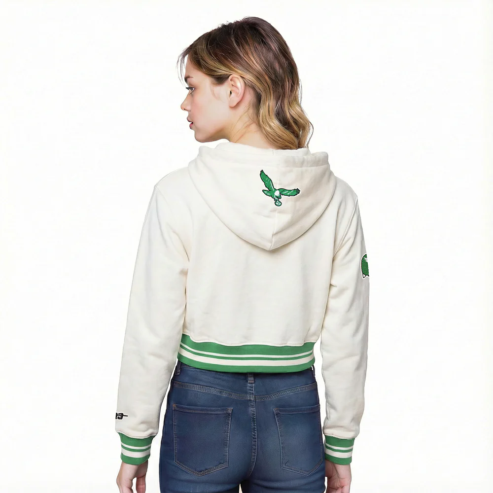 NFL PHILADELPHIA EAGLES RETRO CLASSIC BIG GIRL'S RIB FLC PO HOODIE (EGGSHELL/ KELLY GREEN) - Image 2