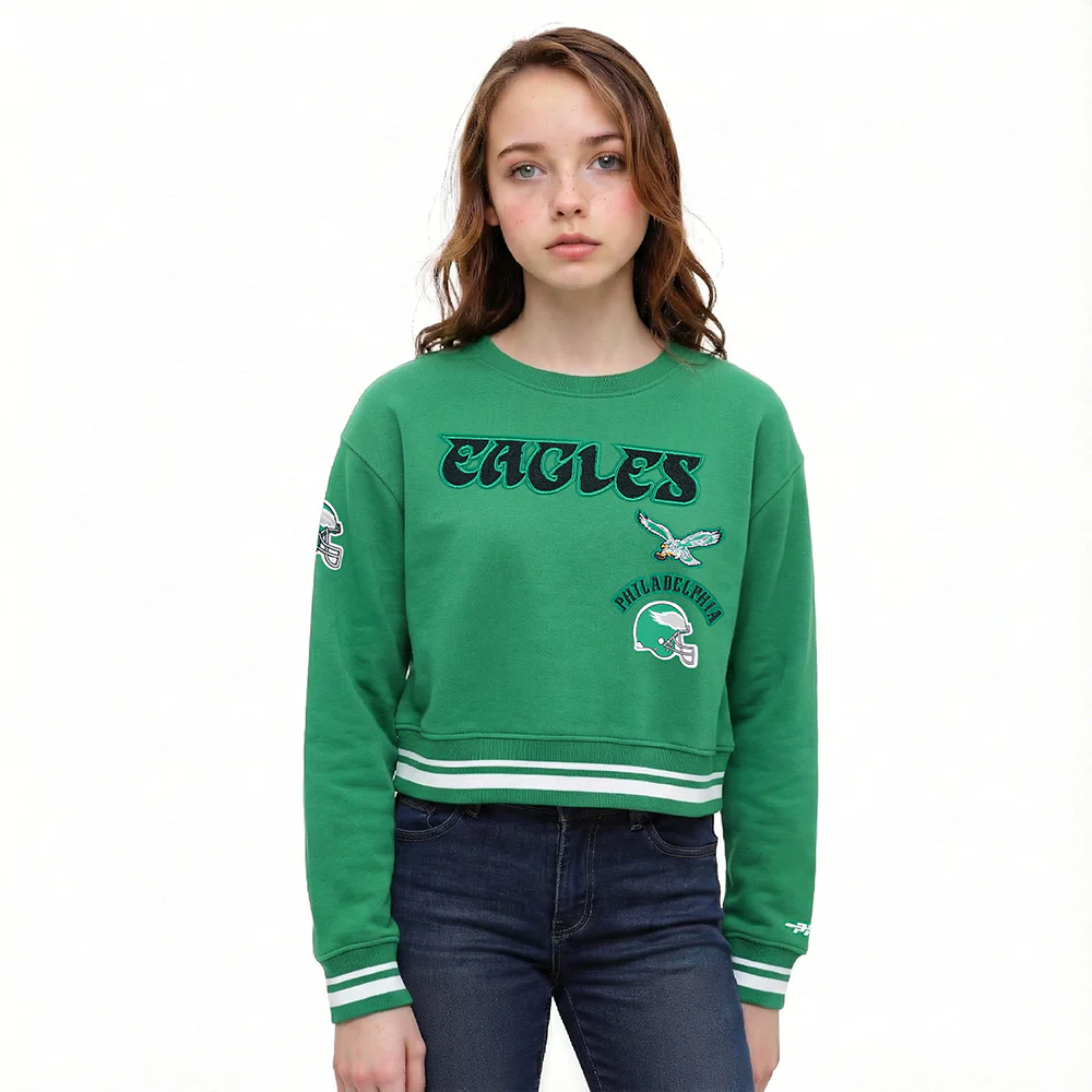 NFL PHILADELPHIA EAGLES RETRO CLASSICS BIG GIRL'S RIB FLEECE CREWNECK (KELLY GREEN)