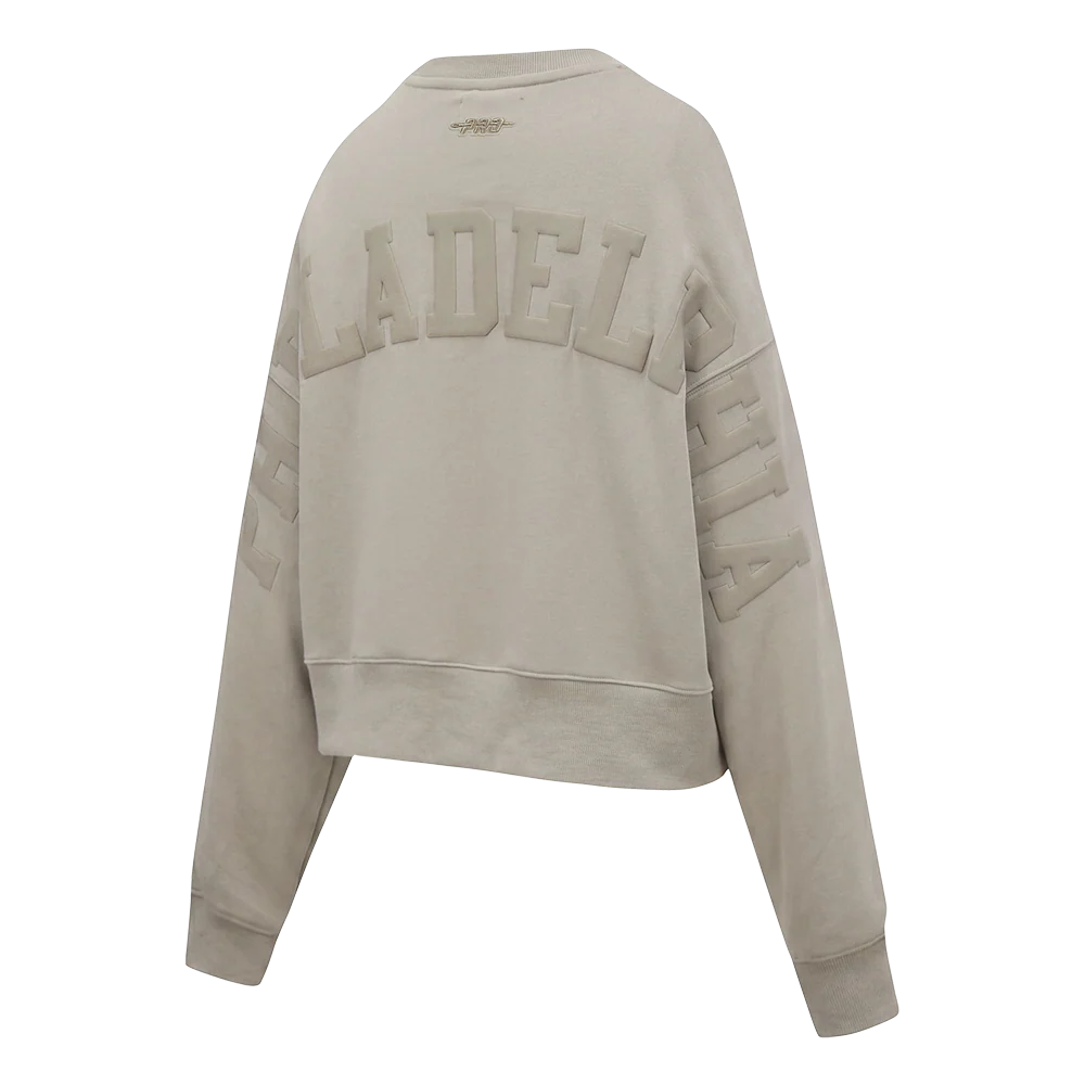 NFL PHILADELPHIA EAGLES WINGSPAN WOMEN'S FLEECE CREWNECK (TAUPE) - Image 4