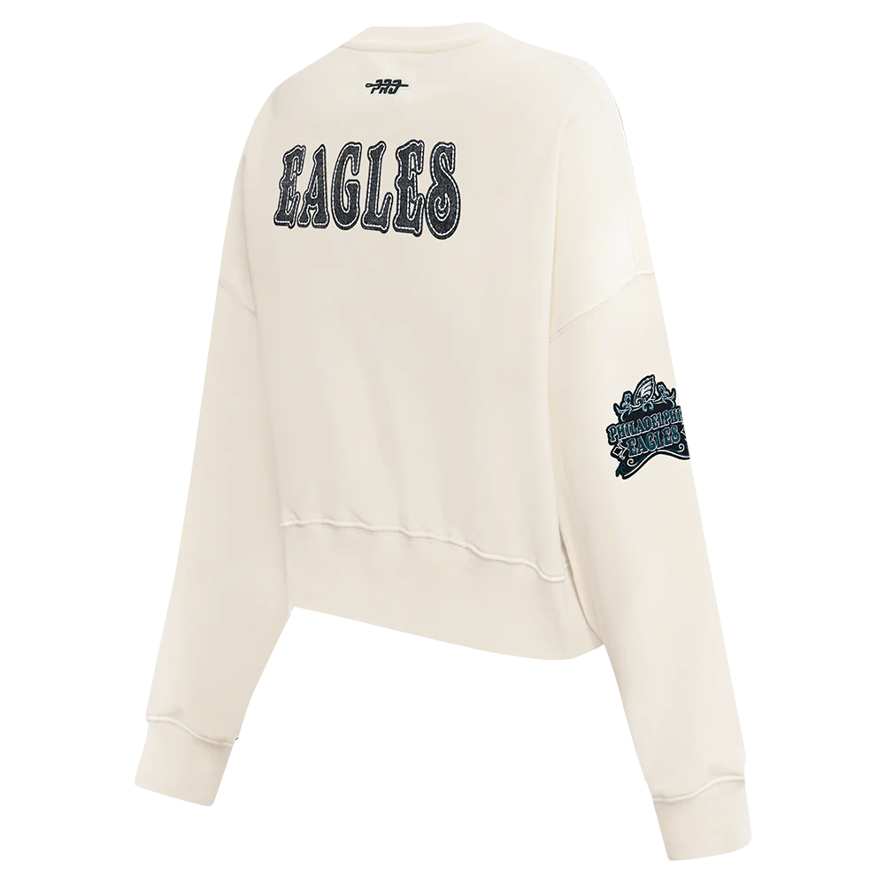 NFL PHILADELPHIA EAGLES REBEL ATHLETICS WOMEN'S FLC CREWNECK (EGGSHELL) - Image 11