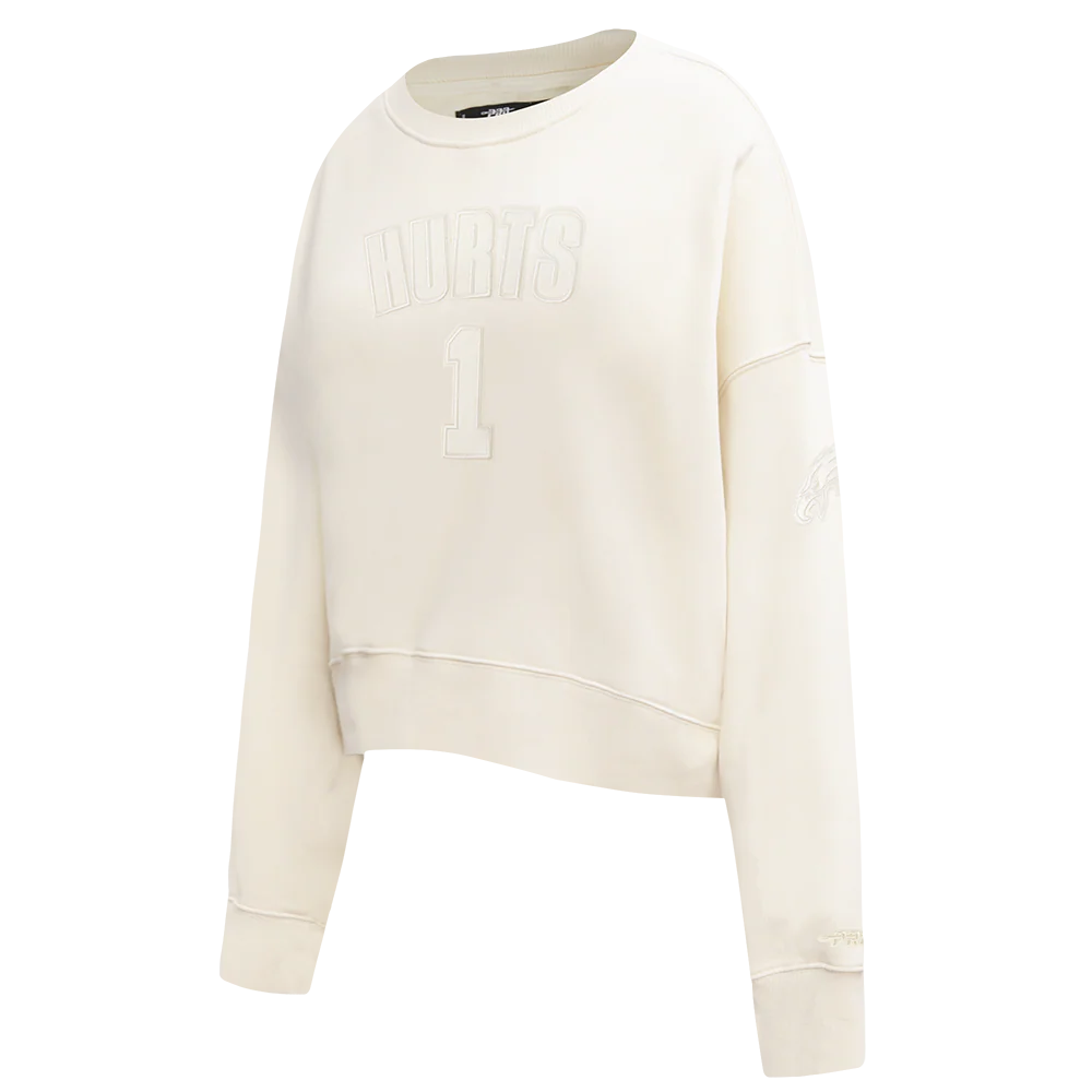 NFL PHILADELPHIA EAGLES JALEN HURTS #1 NEUTRAL PNN WOMEN'S FLC CREWNECK (EGGSHELL) - Image 3