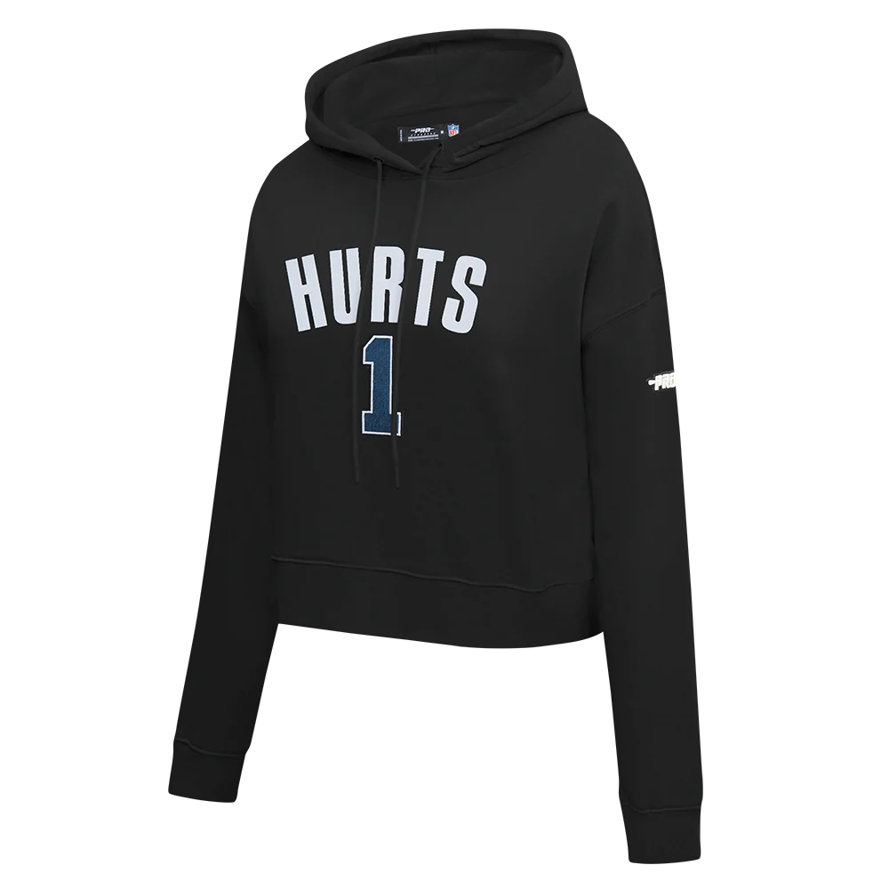 NFL PHILADELPHIA EAGLES JALEN HURTS #1 CLASSIC PNN WOMEN'S FLC CROPPED PO HOODIE (BLACK) - Image 2