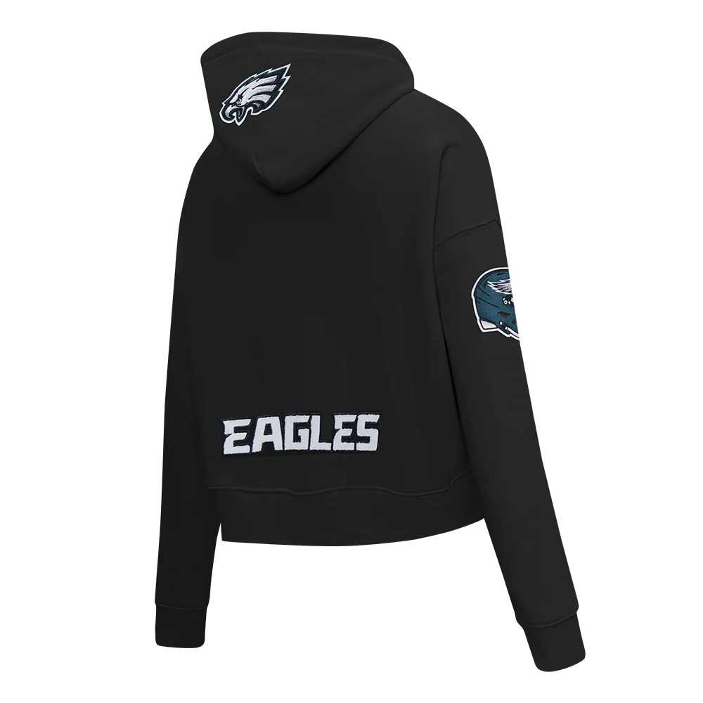 NFL PHILADELPHIA EAGLES JALEN HURTS #1 CLASSIC PNN WOMEN'S FLC CROPPED PO HOODIE (BLACK) - Image 4