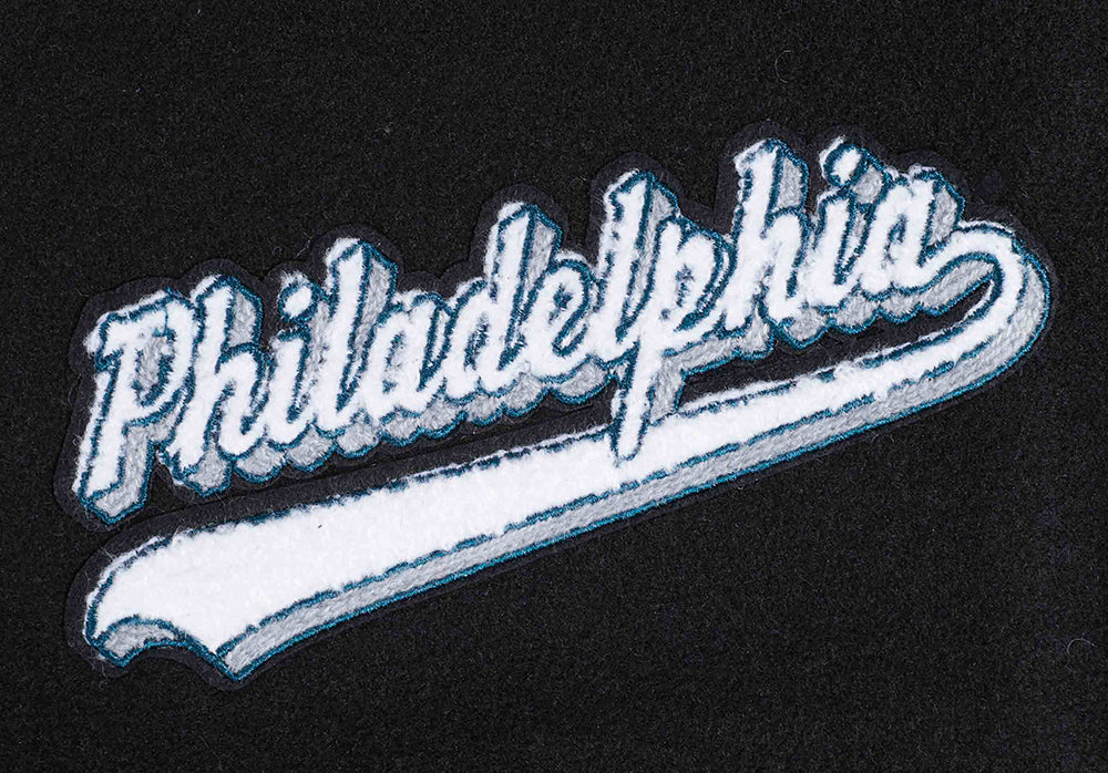 NFL PHILADELPHIA EAGLES SCRIPT TAIL WOMEN'S WOOL VARSITY JACKET (BLACK/WHITE) - Image 5