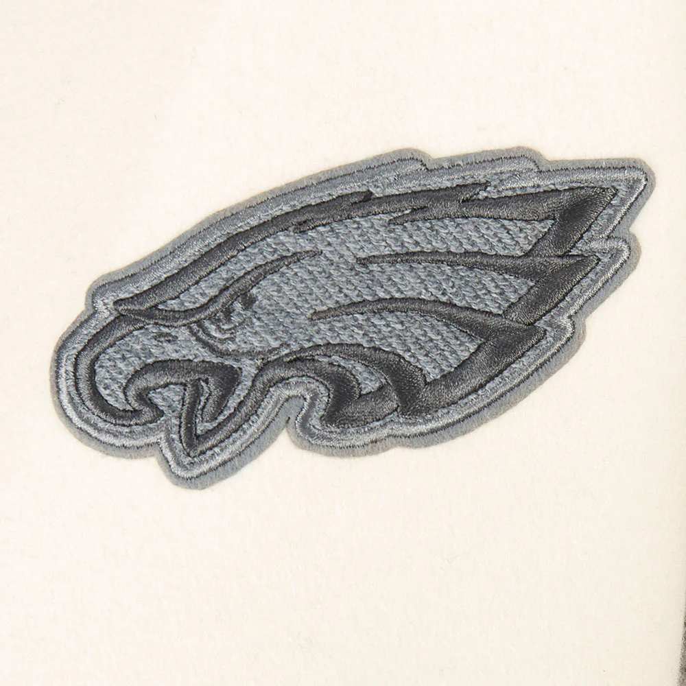 NFL PHILADELPHIA EAGLES REVERSE FRENCH TERRY WOMEN'S WOOL VARSITY JACK (BLACK/GRAY/EGGSHELL) - Image 5