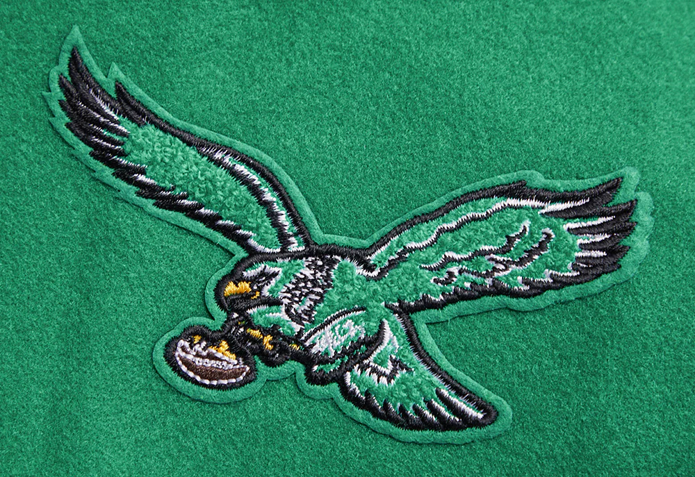 NFL PHILADELPHIA EAGLES RETRO CLASSIC WOMEN'S RIB WOOL VARSITY JACKET (KELLY GREEN/WHITE) - Image 6