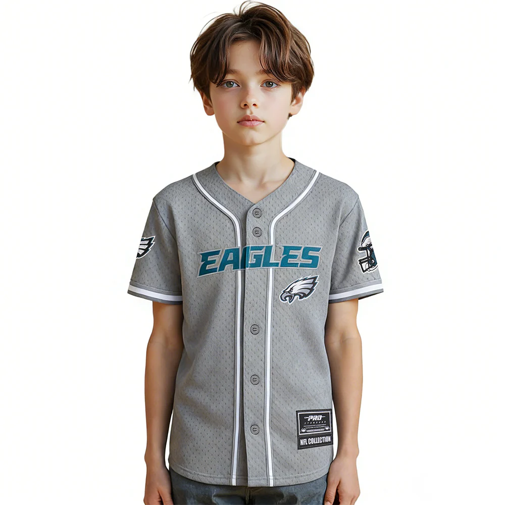 NFL PHILADELPHIA EAGLES CLASSIC LITTLE BOY'S MESH BUTTON DOWN SHIRT (GRAY)