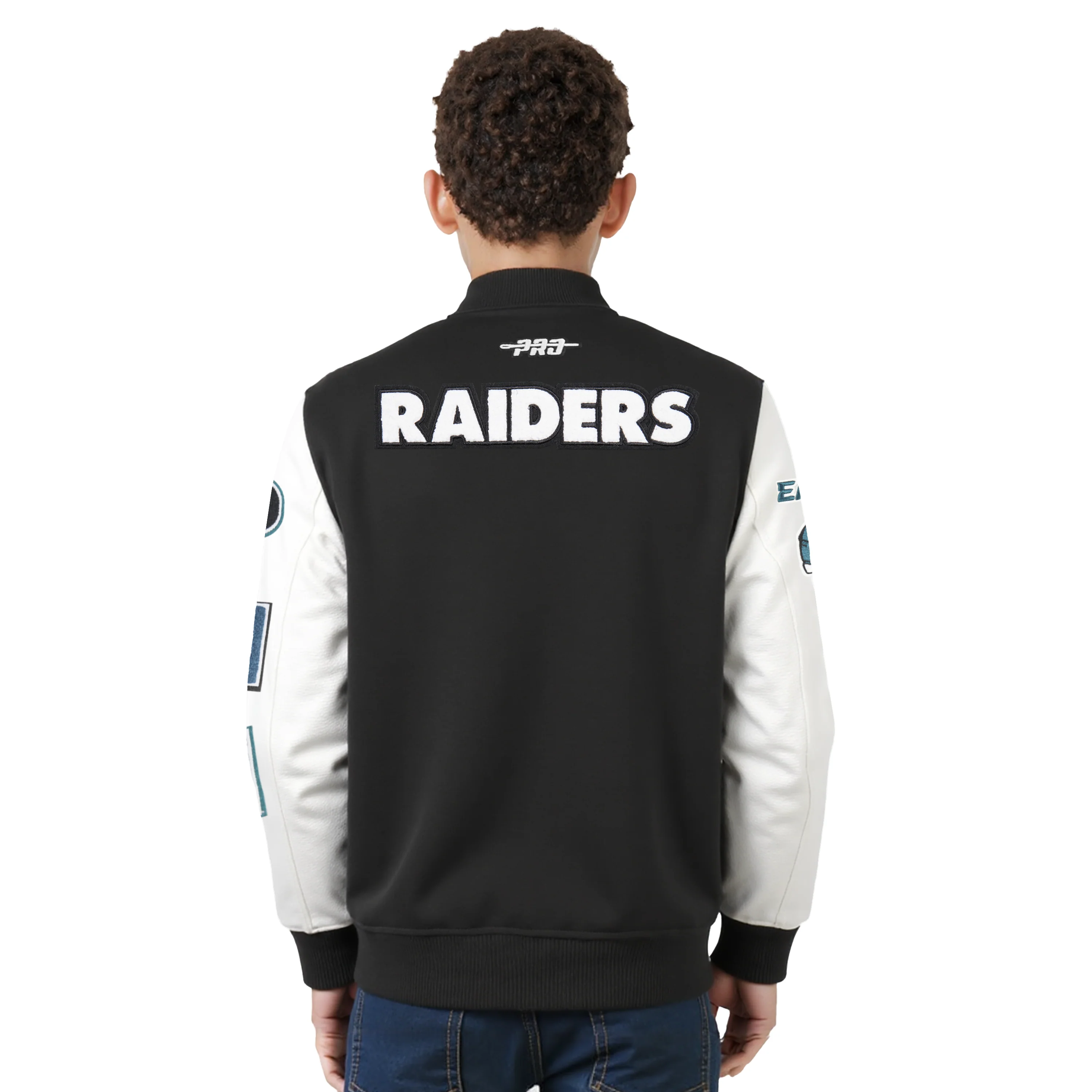 NFL PHILADELPHIA EAGLES CLASSIC LITTLE BOYS WOOL VARSITY JACKET (BLACK/WHITE) - Image 2