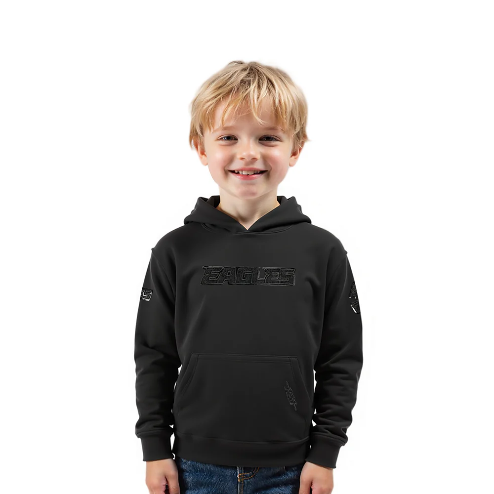 NFL PHILADELPHIA EAGLES TRIPLE BLACK TODDLER BOYS FLEECE PULLOVER HOODIE (BLACK)
