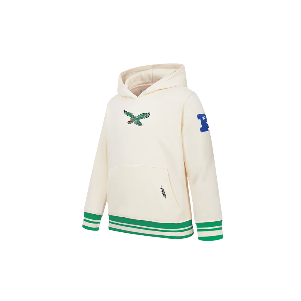 NFL PHILADELPHIA EAGLES RETRO CLASSICS TODDLER BOY'S RIB FLEECE PO HOODIE (EGGSHELL/ KELLY GREEN) - Image 3