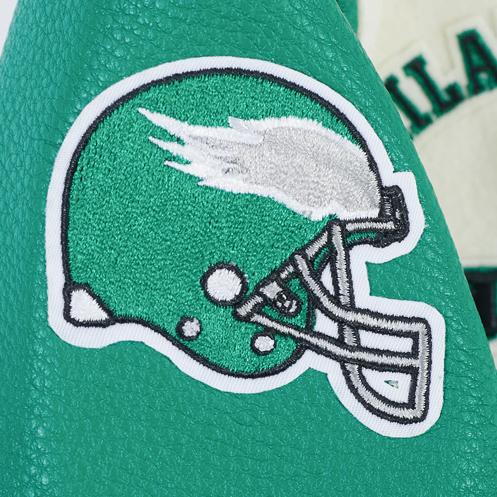 NFL PHILADELPHIA EAGLES RETRO CLASSICS TODDLER BOY'S RIB WOOL VARSITY JACKE (EGGSHELL/ KELLY GREEN) - Image 9