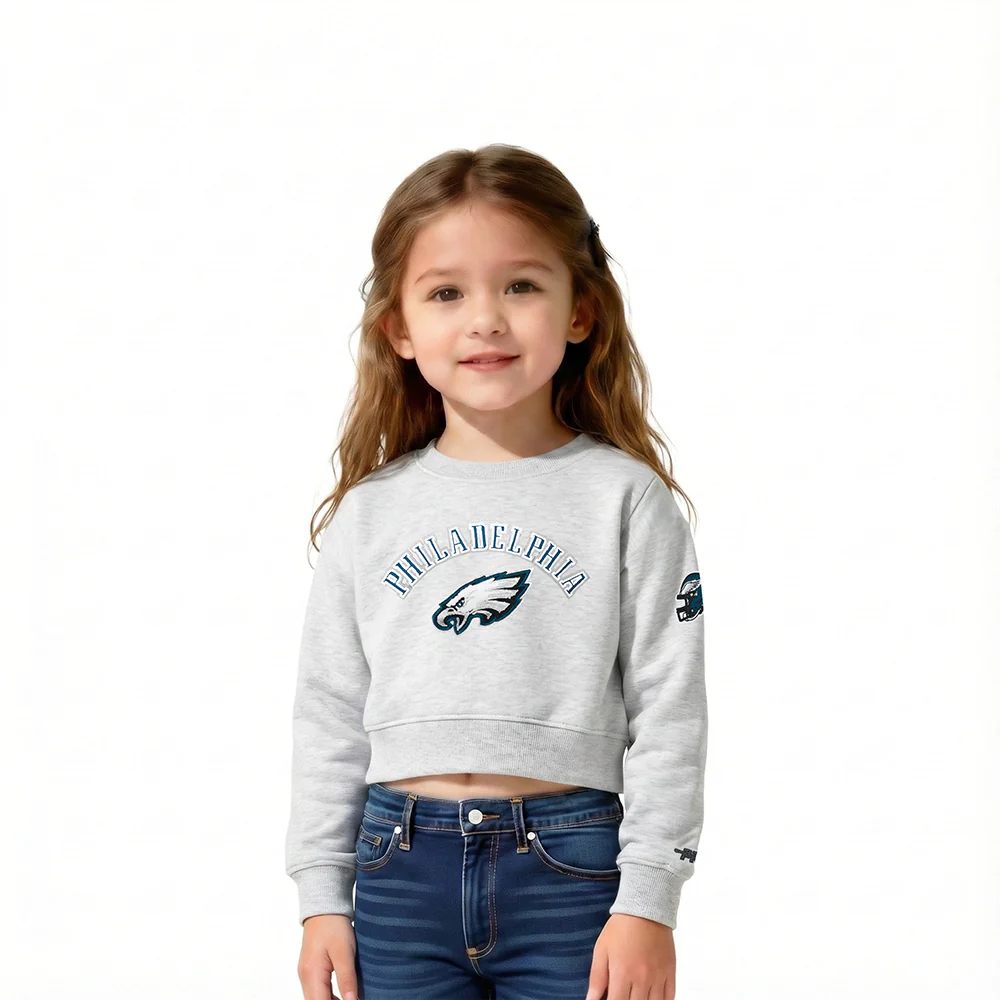 NFL PHILADELPHIA EAGLES CLASSIC TODDLER GIRL'S FLC CREWNECK (HEATHER GREY)