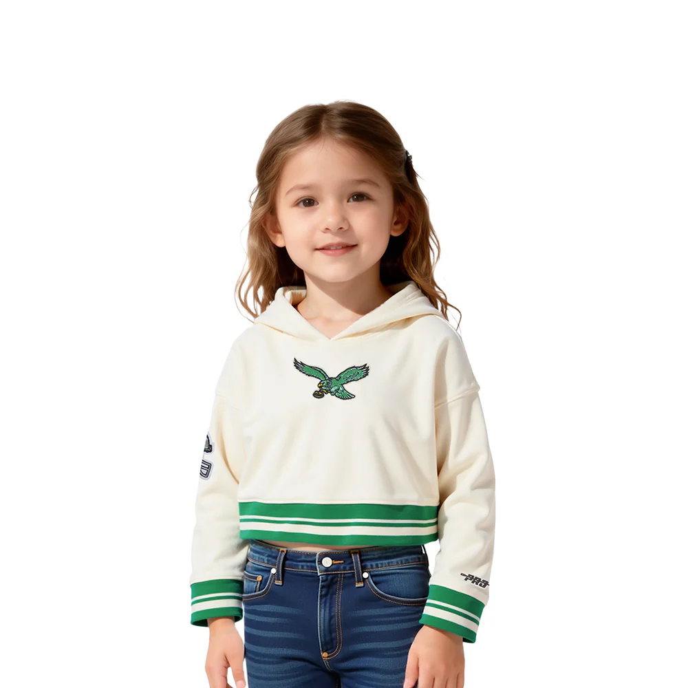 NFL PHILADELPHIA EAGLES RETRO CLASSIC TODDLER GIRL'S RIB FLC PO HOODIE (EGGSHELL/ KELLY GREEN)