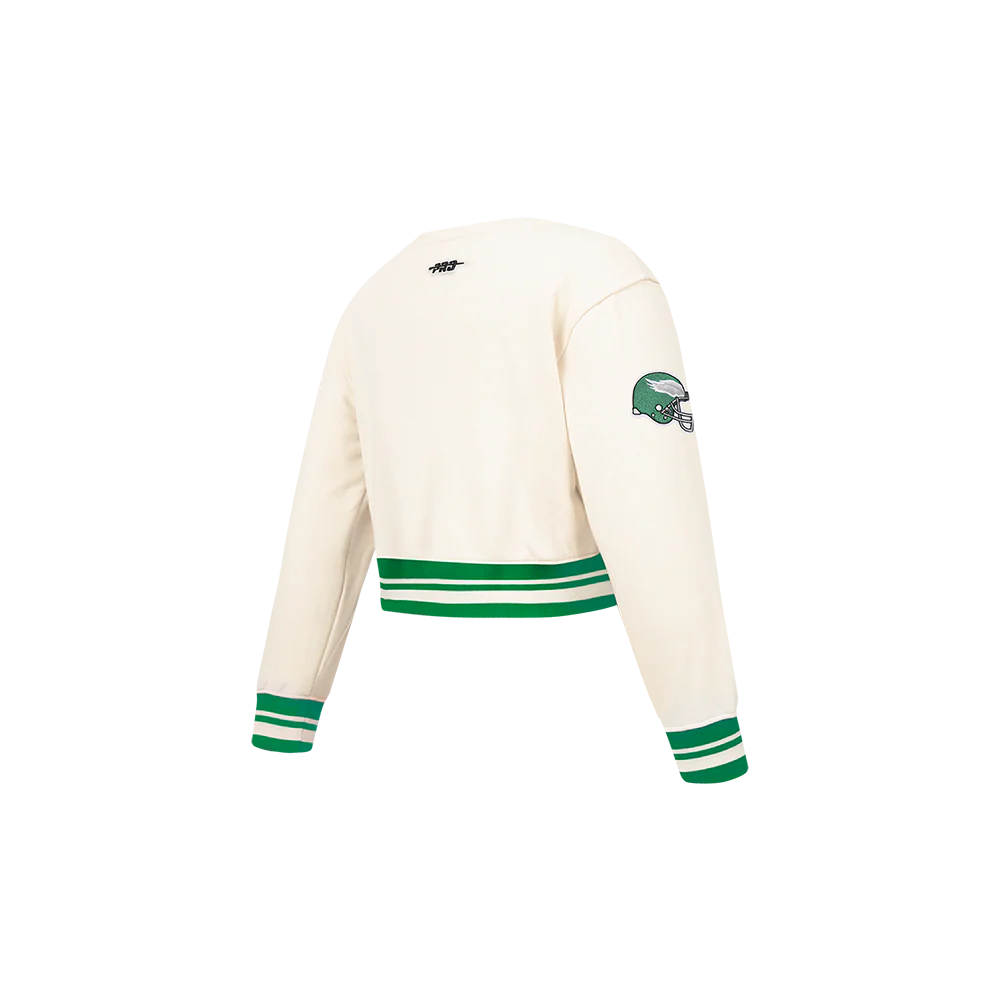 NFL PHILADELPHIA EAGLES RETRO CLASSICS TODDLER GIRL'S RIB FLEECE CREWNECK (EGGSHELL/ KELLY GREEN) - Image 4