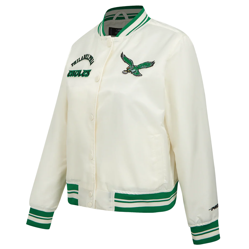 NFL PHILADELPHIA EAGLES RETRO CLASSIC WOMEN'S RIB SATIN JACKET (EGGSHELL/ KELLY GREEN) - Image 2