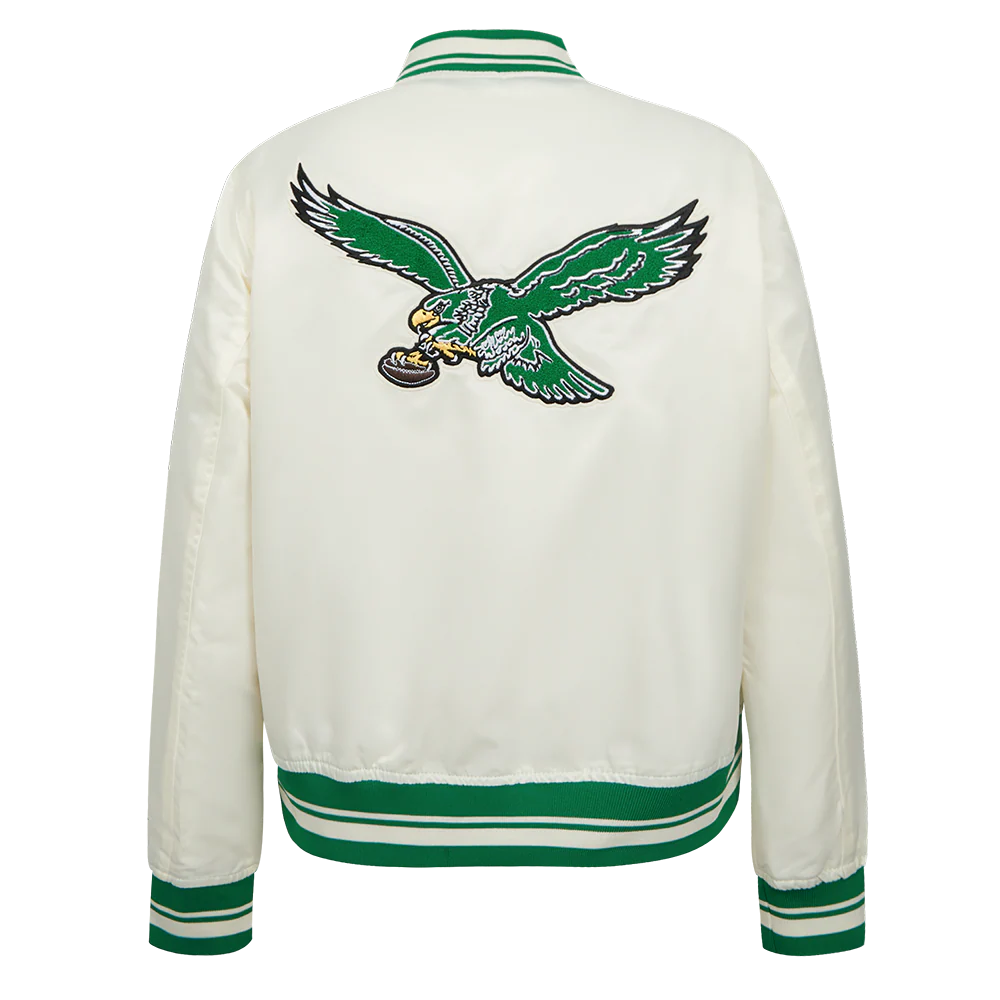 NFL PHILADELPHIA EAGLES RETRO CLASSIC WOMEN'S RIB SATIN JACKET (EGGSHELL/ KELLY GREEN) - Image 3