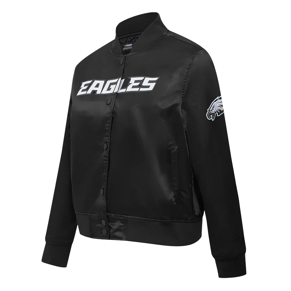 NFL PHILADELPHIA EAGLES CLASSIC WOMEN'S SATIN JACKET (BLACK) - Image 2
