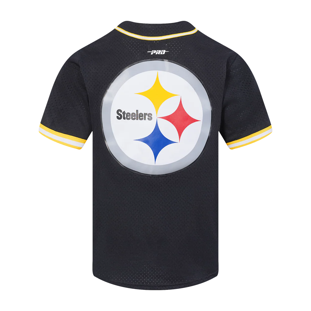 NFL PITTSBURGH STEELERS SCRIPT TAIL MEN'S MESH BUTTON DOWN SHIRT (BLACK/YELLOW) - Image 3